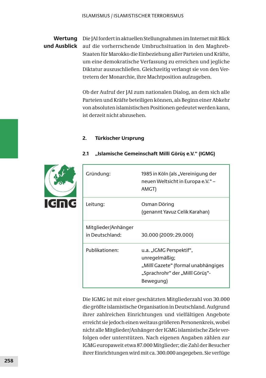 Seite 258 des Verfassungsschutzbericht 2010 Bund