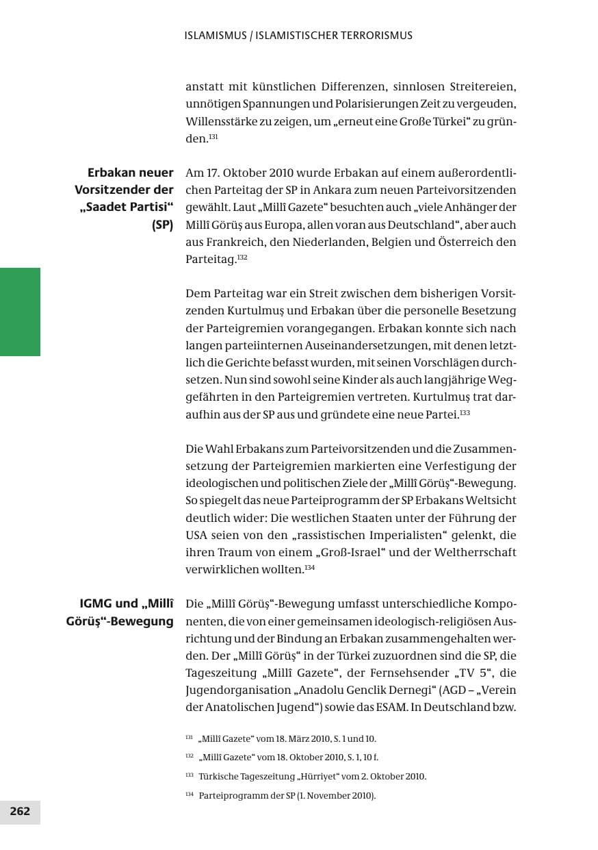 Seite 262 des Verfassungsschutzbericht 2010 Bund