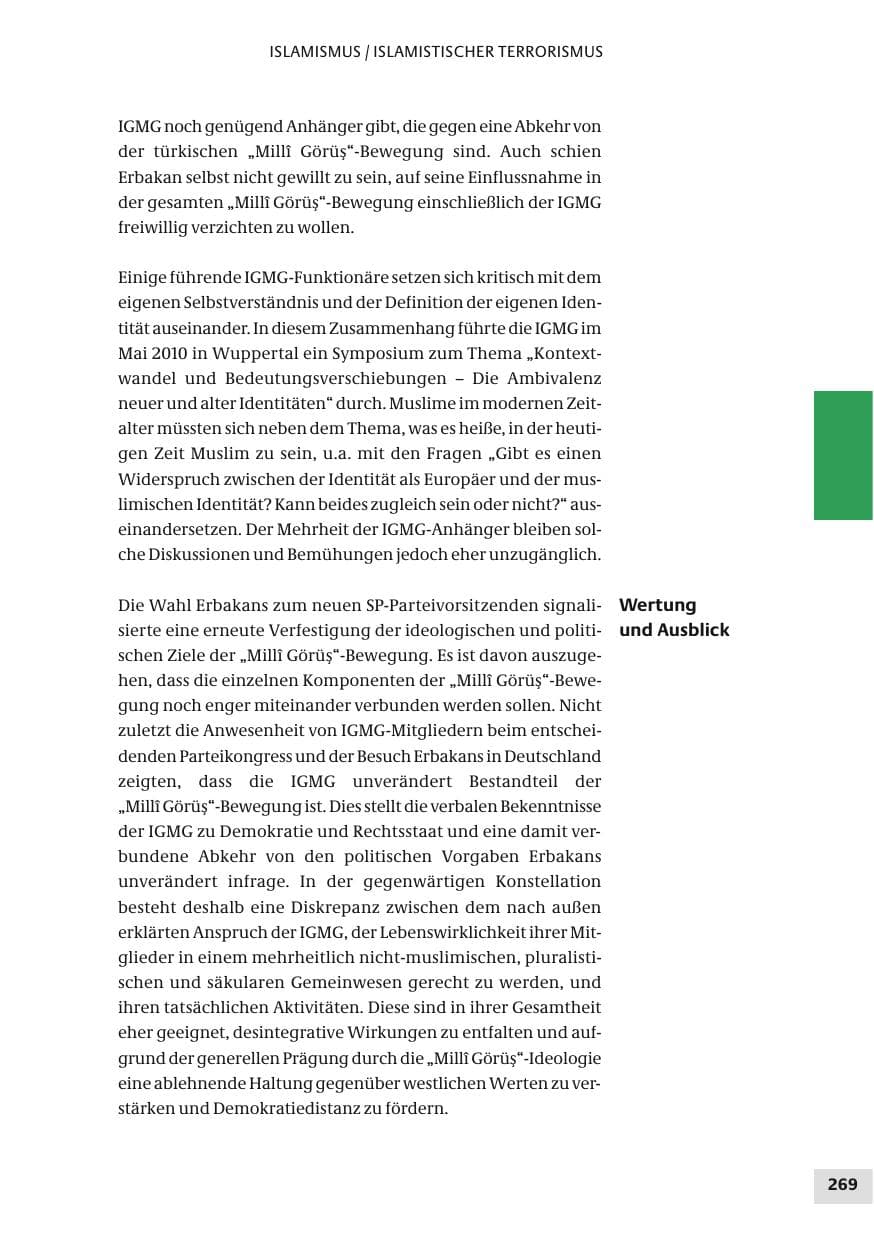 Seite 269 des Verfassungsschutzbericht 2010 Bund