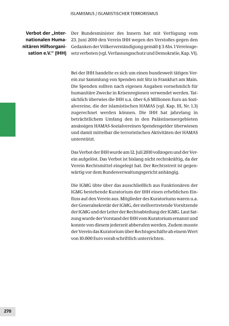 Seite 270 des Verfassungsschutzbericht 2010 Bund