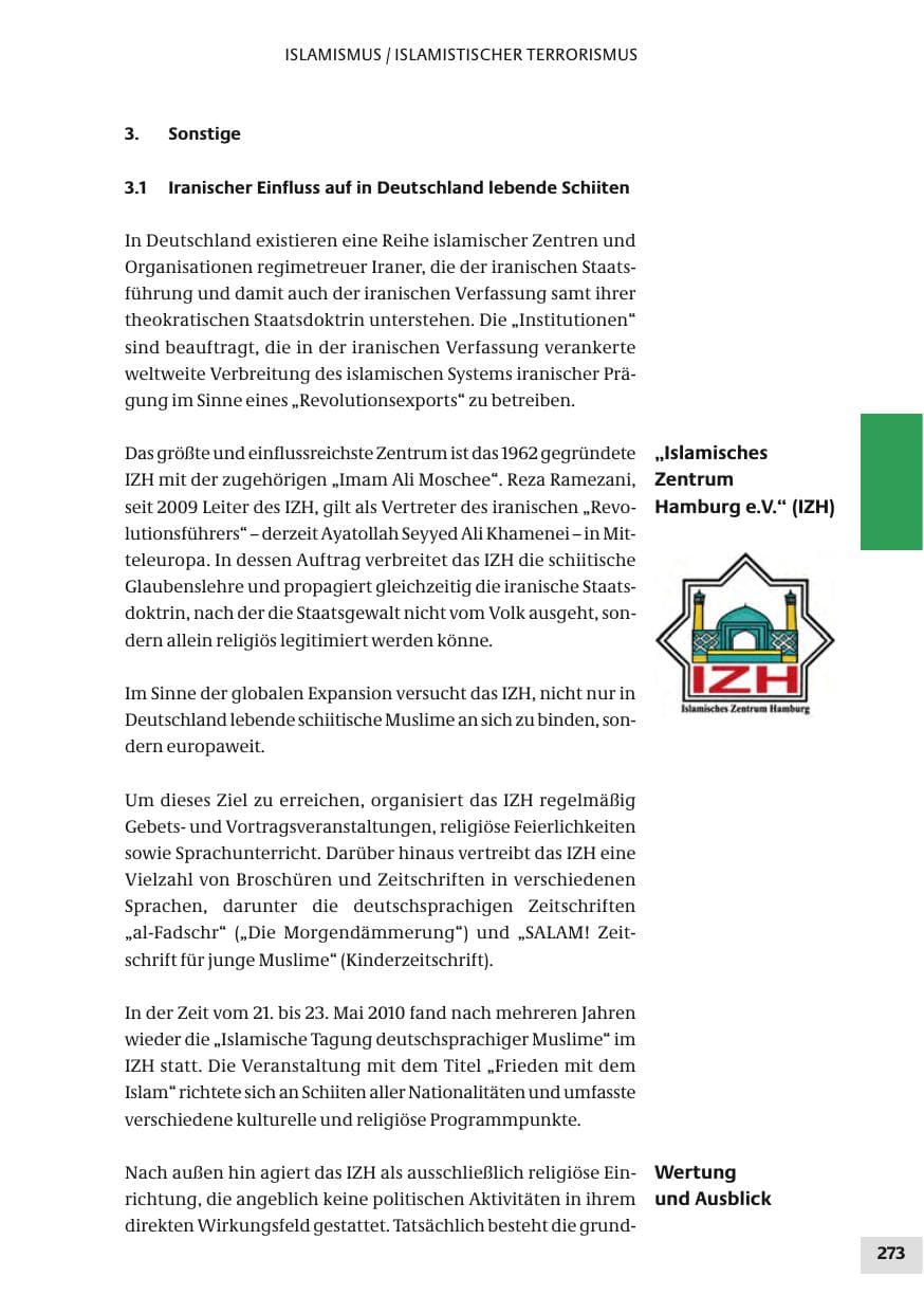 Seite 273 des Verfassungsschutzbericht 2010 Bund