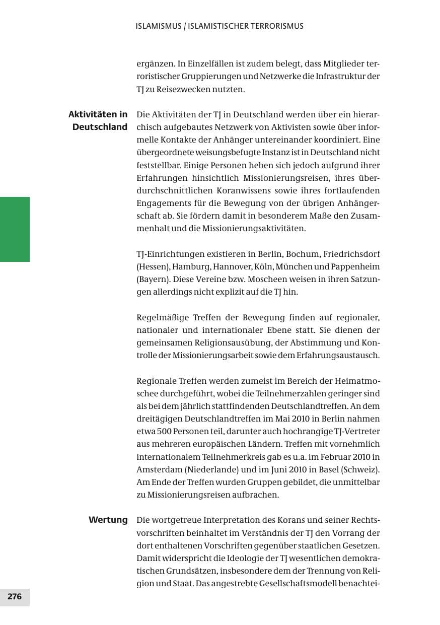 Seite 276 des Verfassungsschutzbericht 2010 Bund