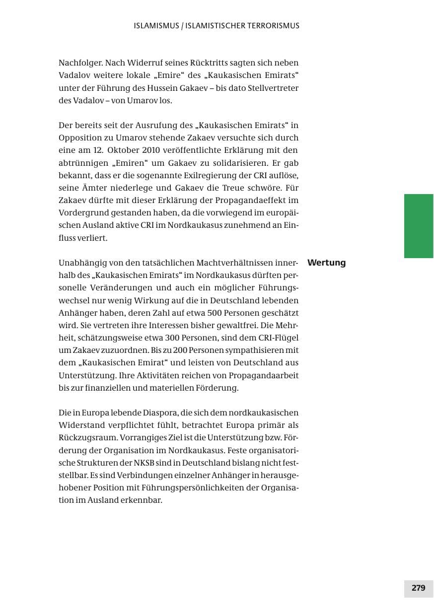 Seite 279 des Verfassungsschutzbericht 2010 Bund