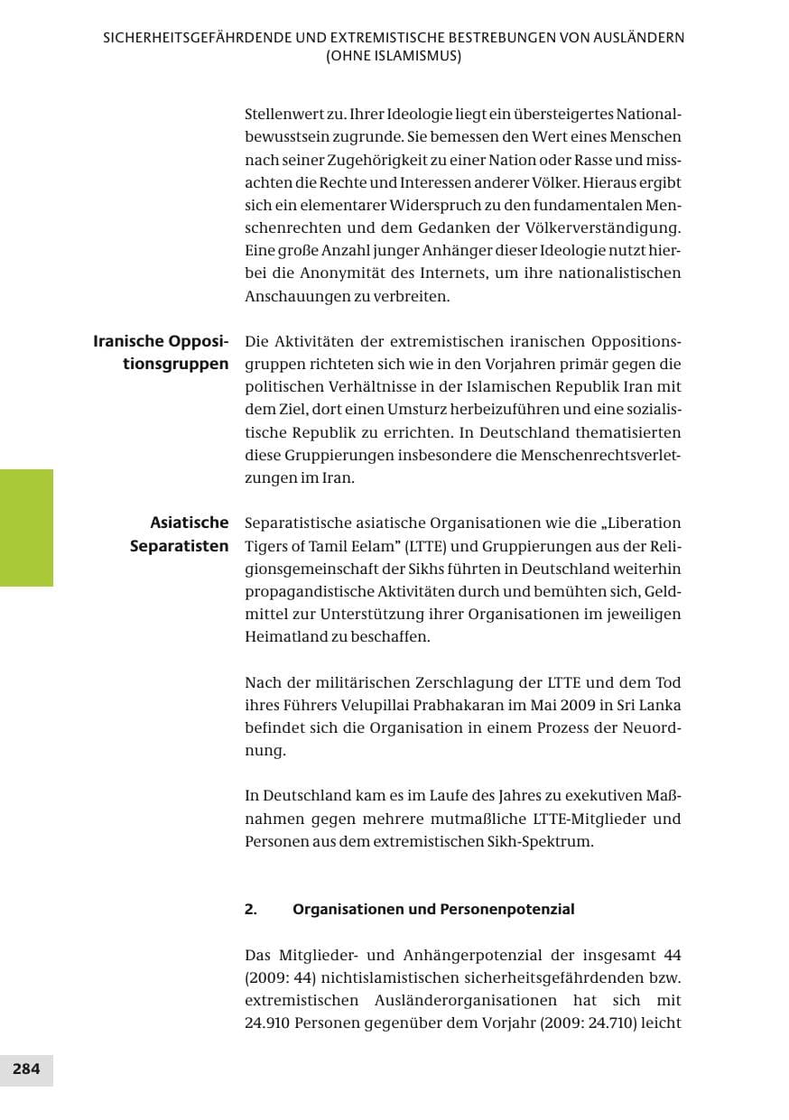 Seite 284 des Verfassungsschutzbericht 2010 Bund
