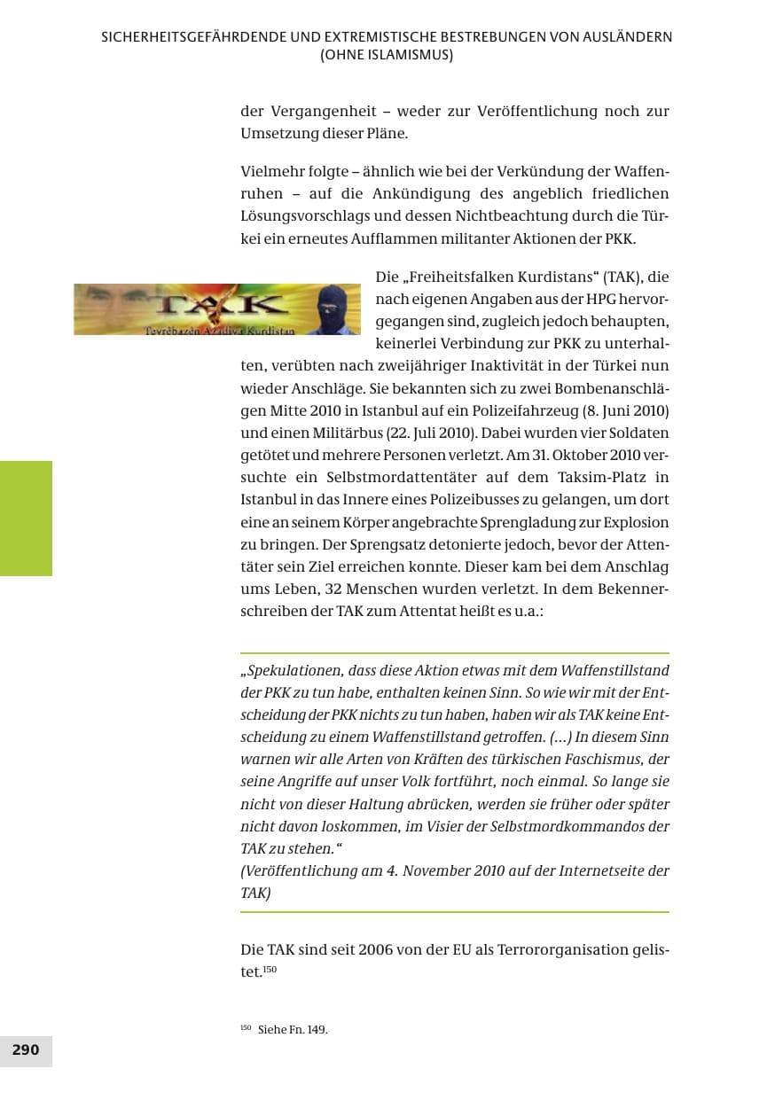 Seite 290 des Verfassungsschutzbericht 2010 Bund