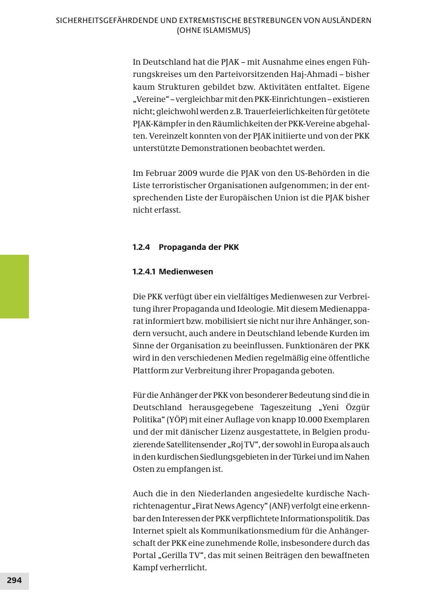 Seite 294 des Verfassungsschutzbericht 2010 Bund