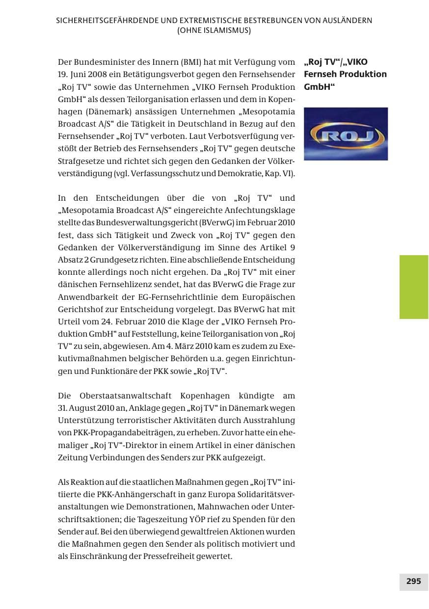 Seite 295 des Verfassungsschutzbericht 2010 Bund