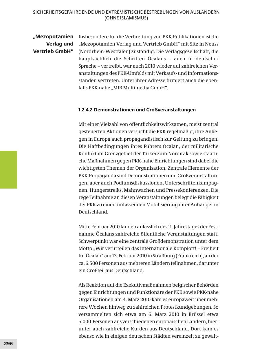 Seite 296 des Verfassungsschutzbericht 2010 Bund