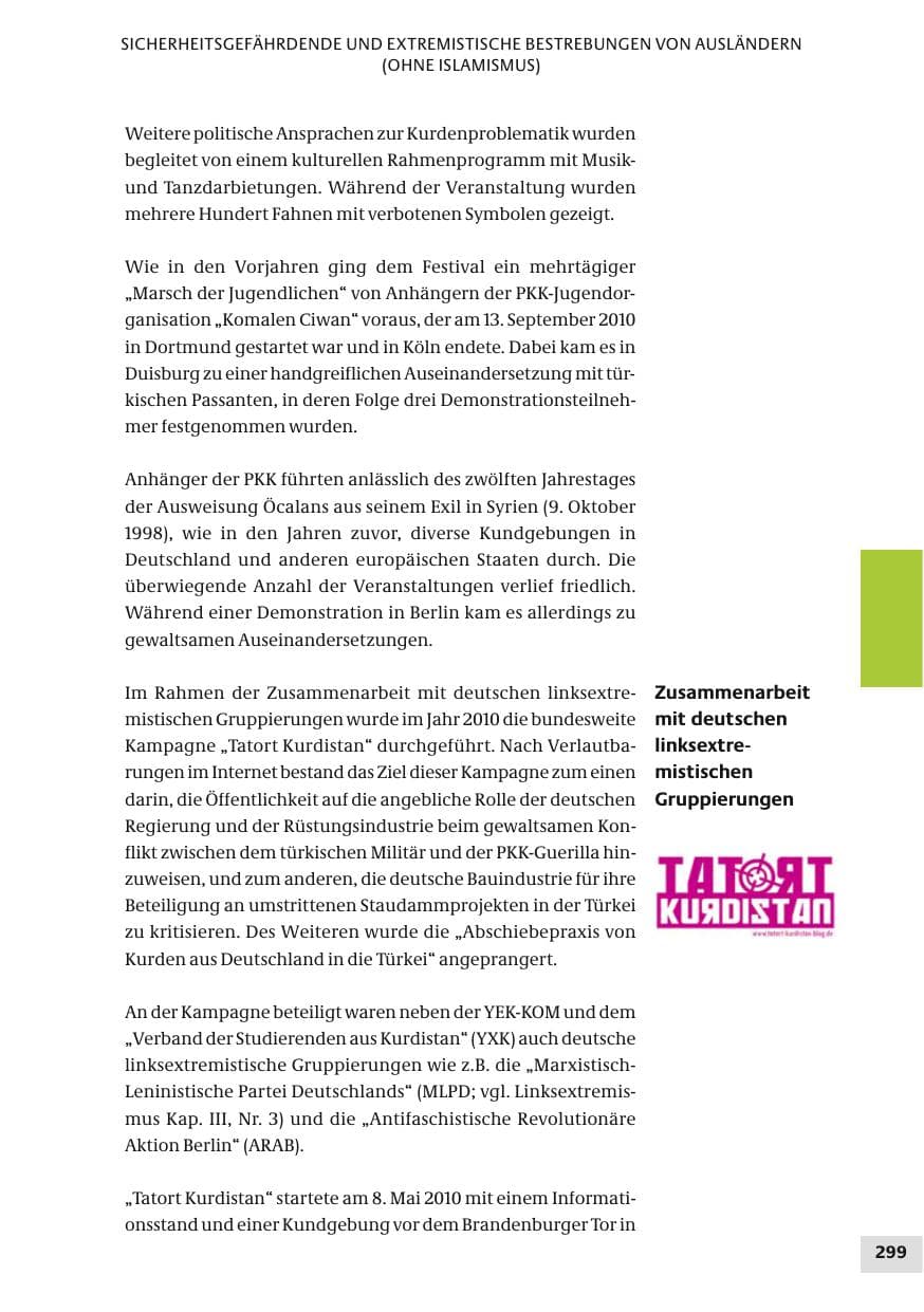 Seite 299 des Verfassungsschutzbericht 2010 Bund