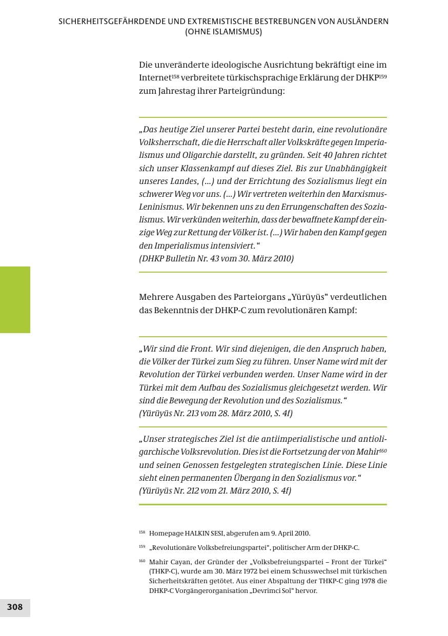 Seite 308 des Verfassungsschutzbericht 2010 Bund