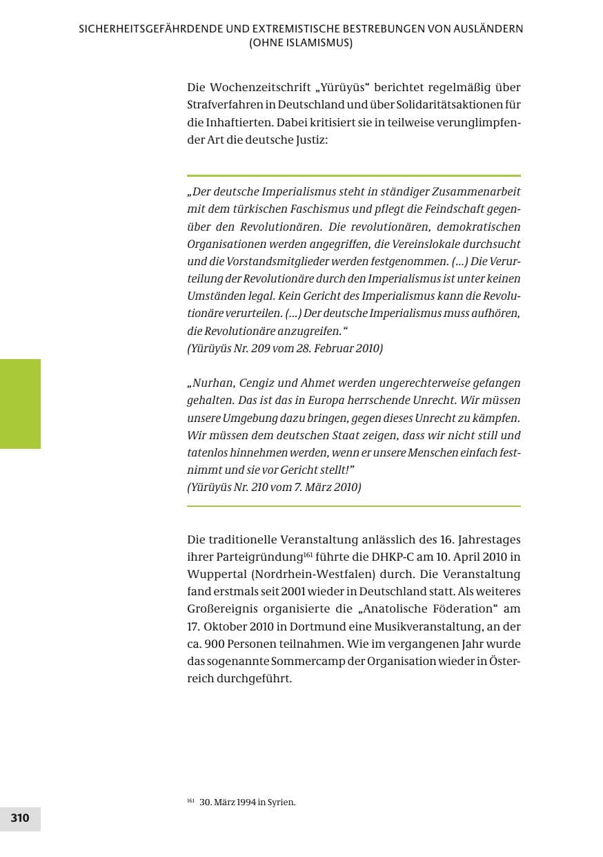 Seite 310 des Verfassungsschutzbericht 2010 Bund