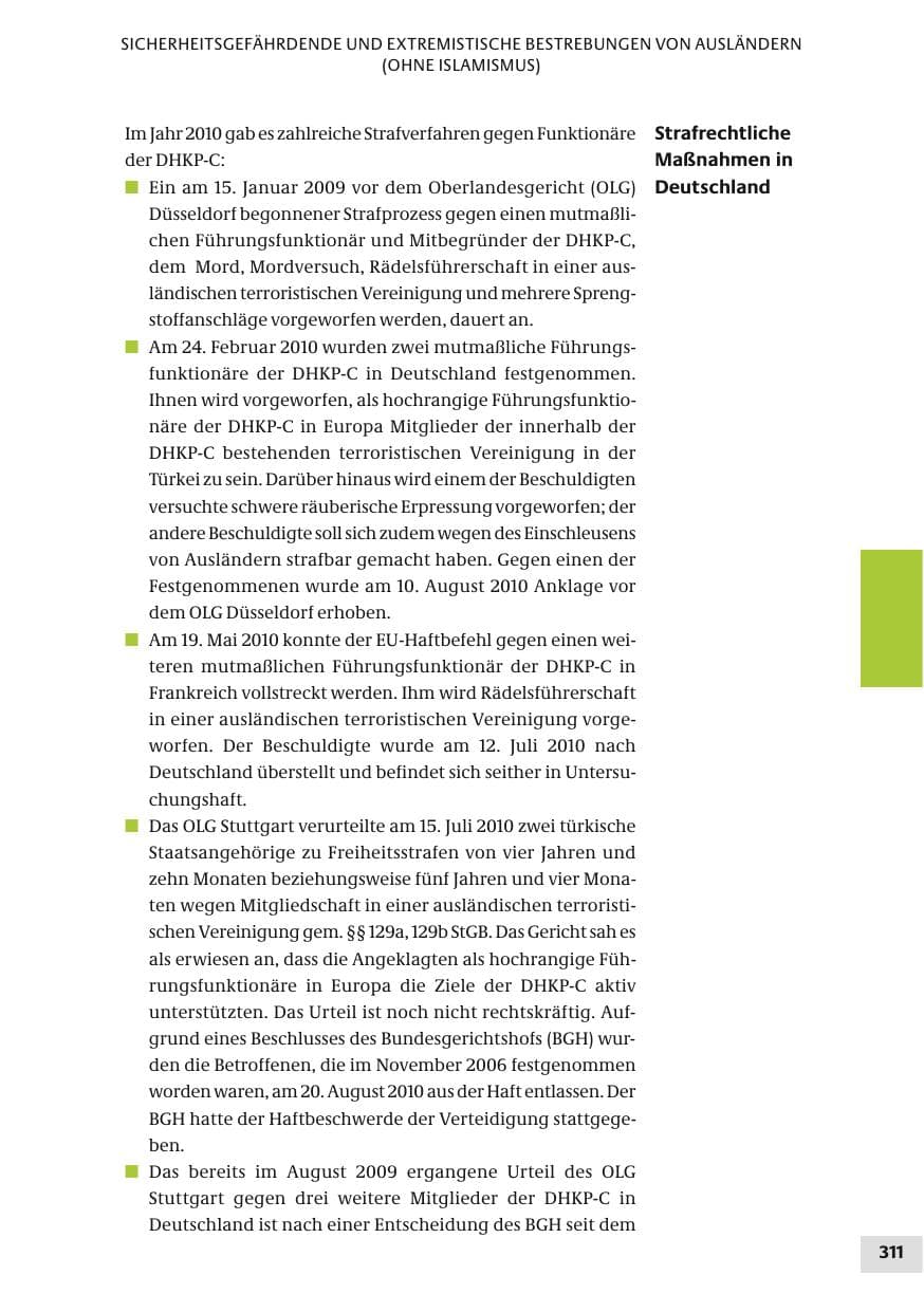 Seite 311 des Verfassungsschutzbericht 2010 Bund