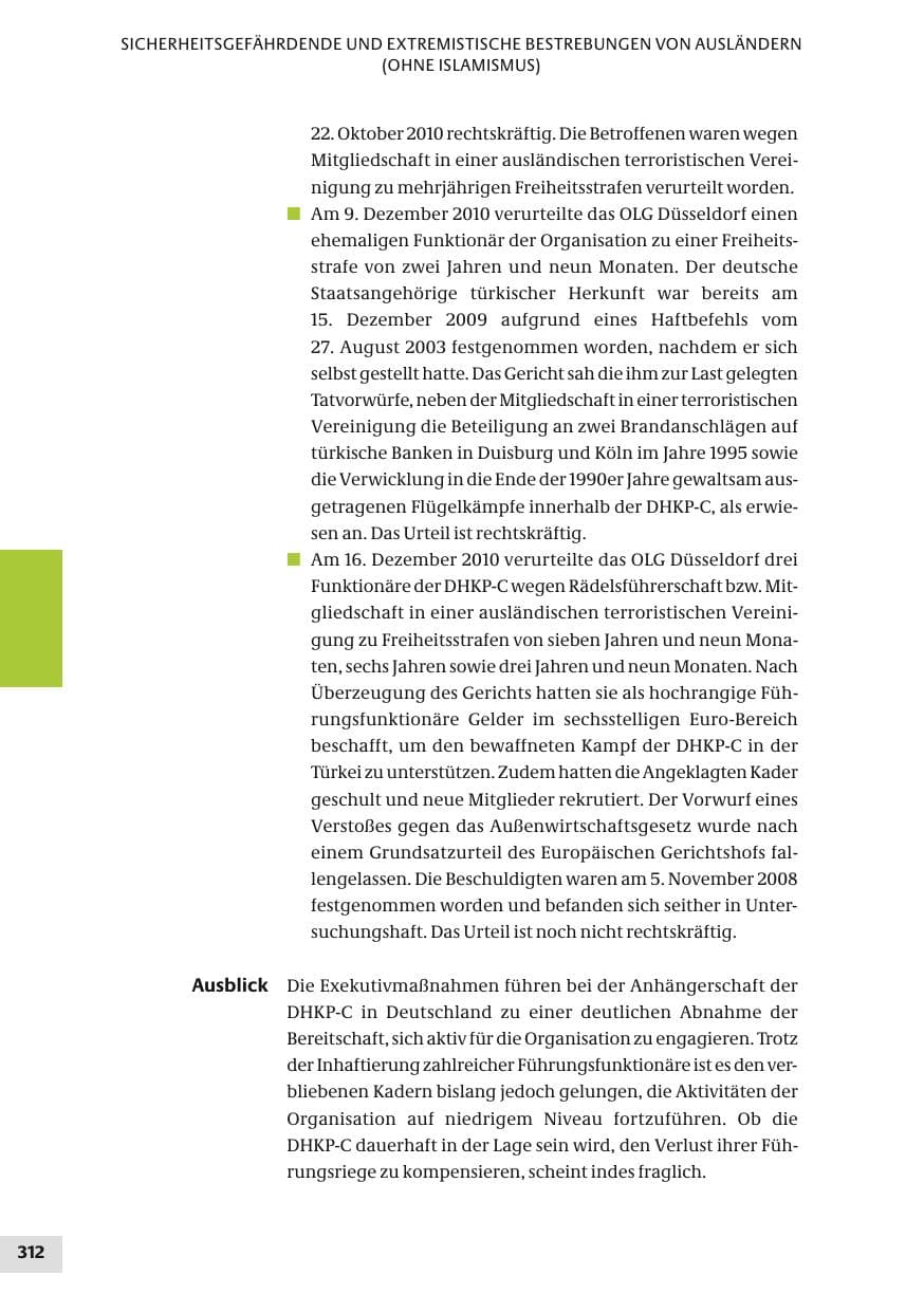 Seite 312 des Verfassungsschutzbericht 2010 Bund