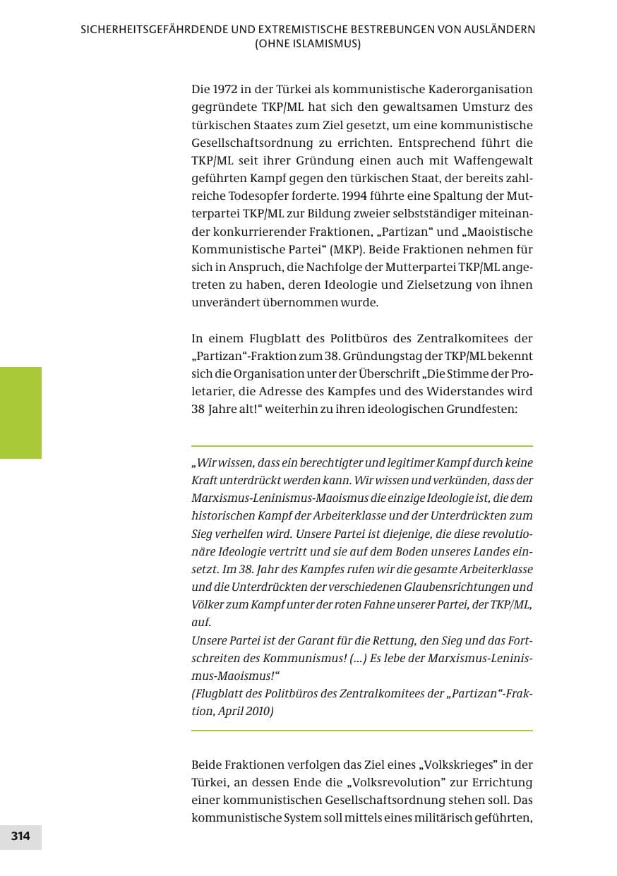 Seite 314 des Verfassungsschutzbericht 2010 Bund