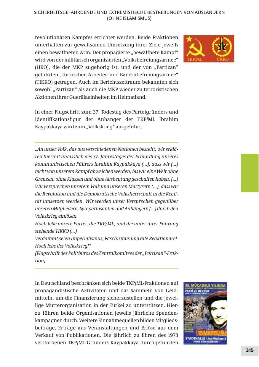 Seite 315 des Verfassungsschutzbericht 2010 Bund