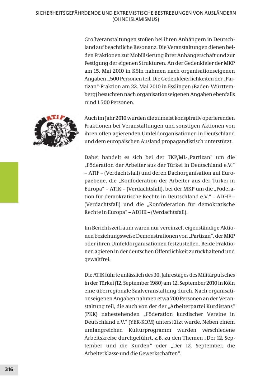 Seite 316 des Verfassungsschutzbericht 2010 Bund