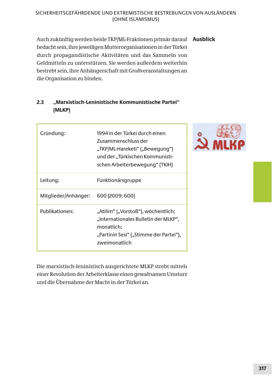 Seite 317 des Verfassungsschutzbericht 2010 Bund