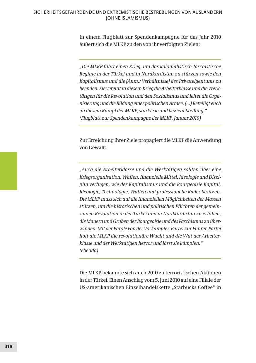 Seite 318 des Verfassungsschutzbericht 2010 Bund