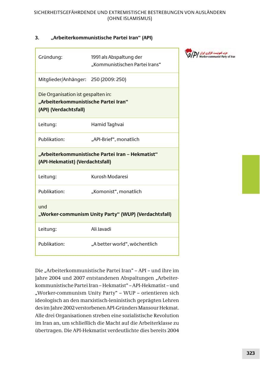Seite 323 des Verfassungsschutzbericht 2010 Bund