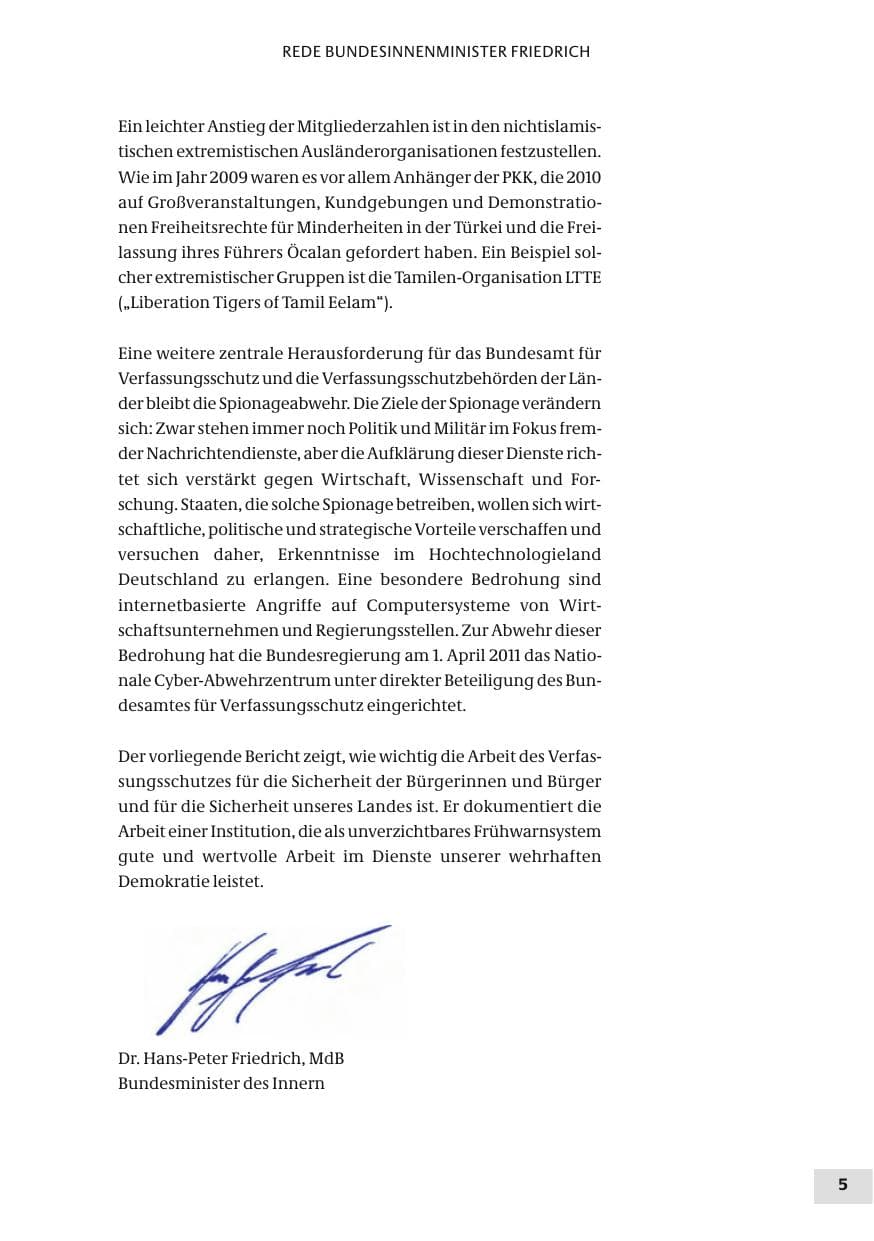 Seite 5 des Verfassungsschutzbericht 2010 Bund