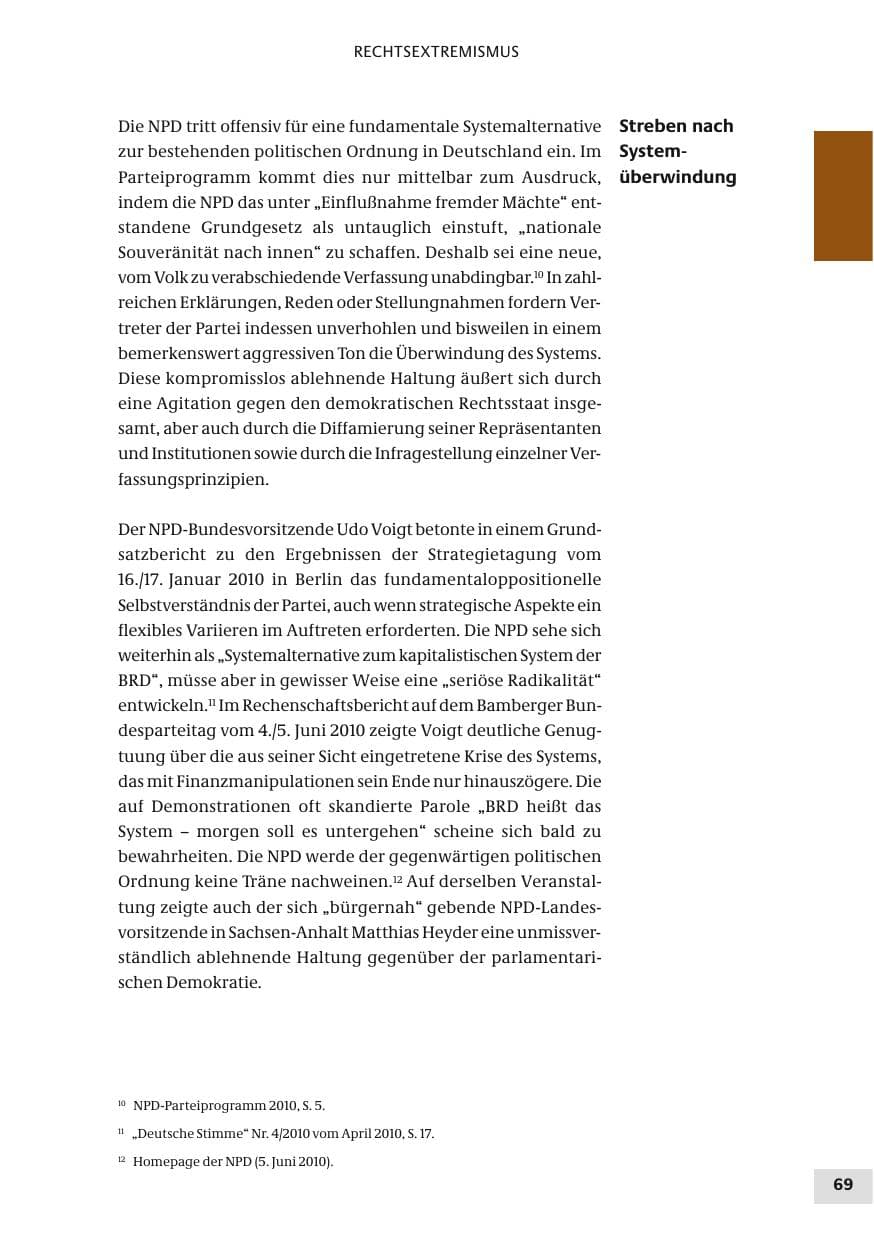 Seite 69 des Verfassungsschutzbericht 2010 Bund