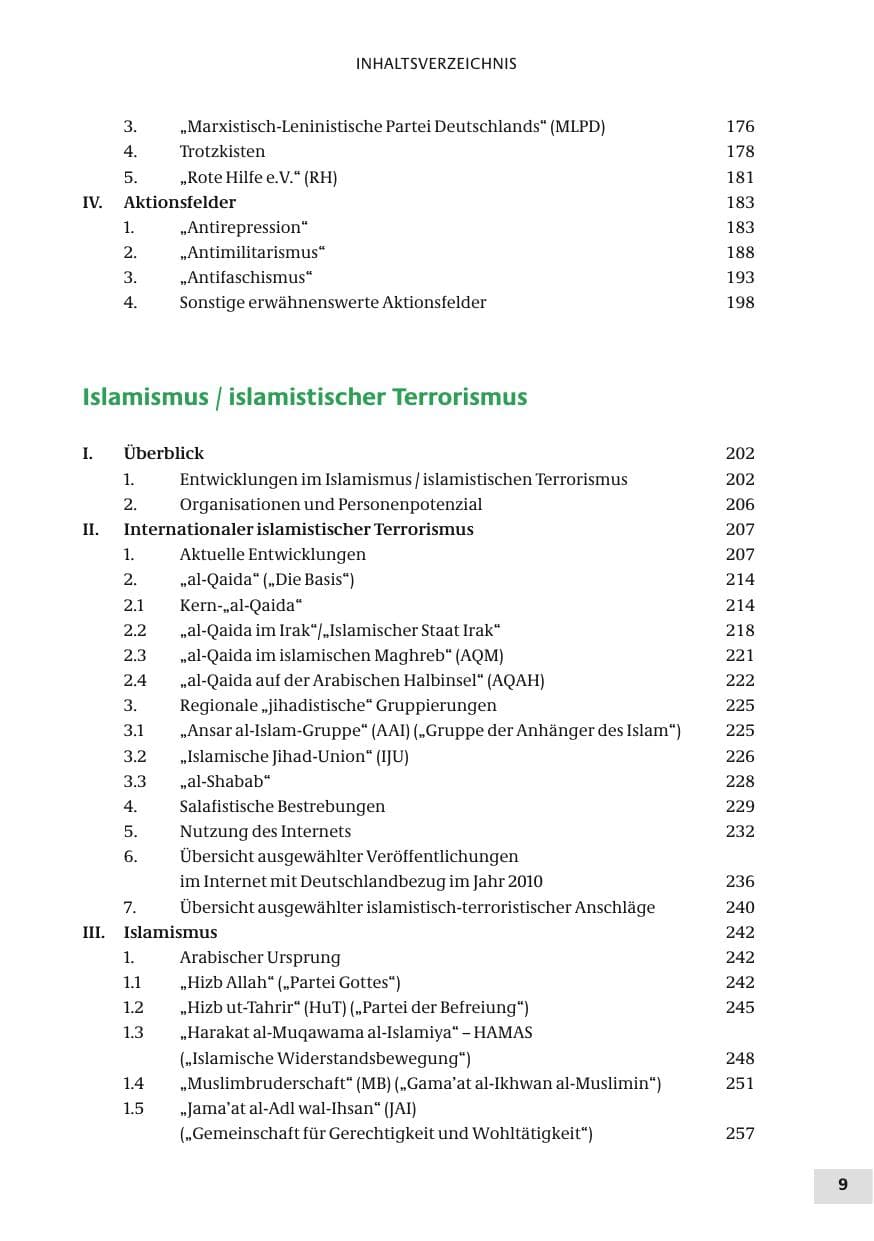 Seite 9 des Verfassungsschutzbericht 2010 Bund