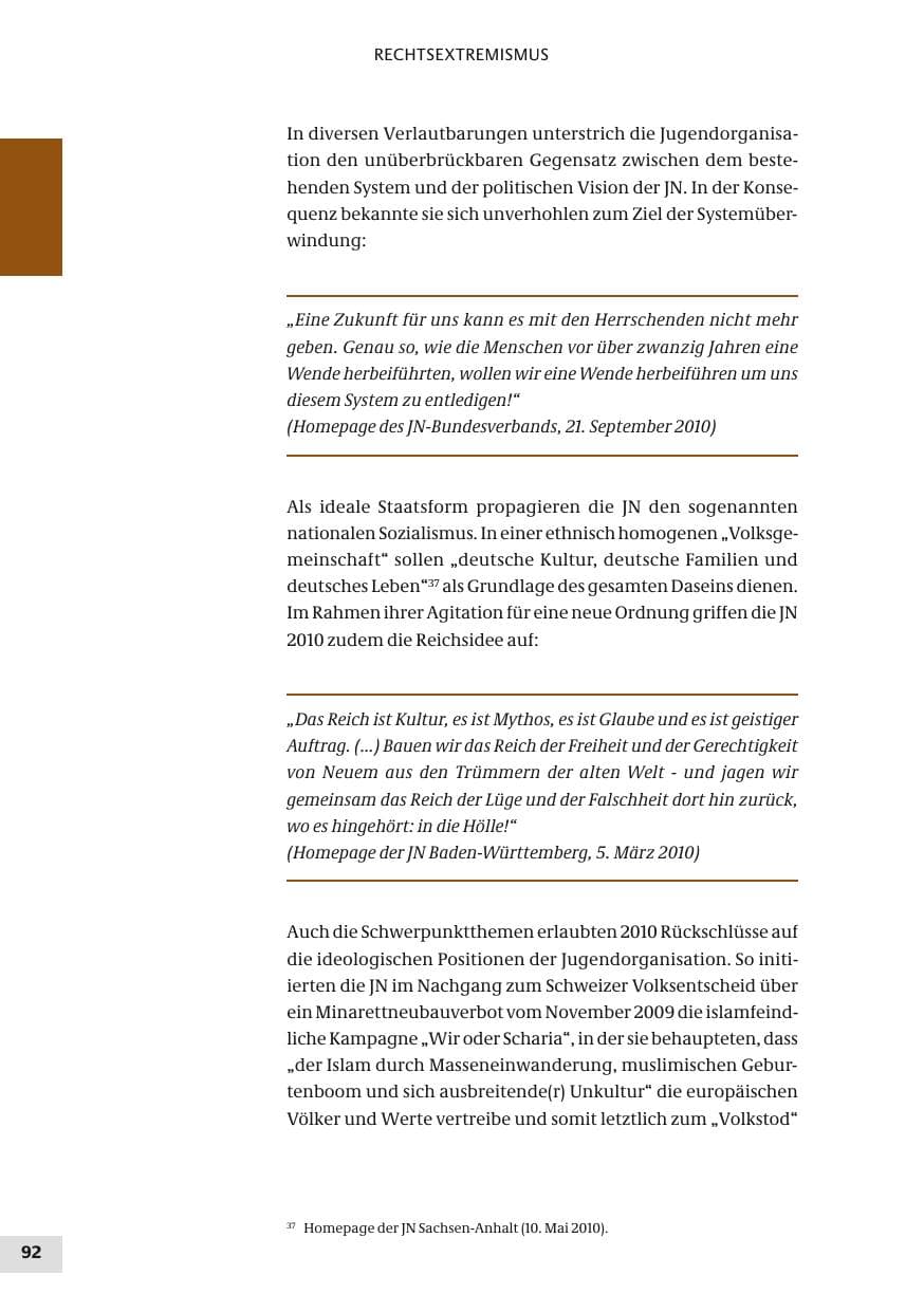 Seite 92 des Verfassungsschutzbericht 2010 Bund