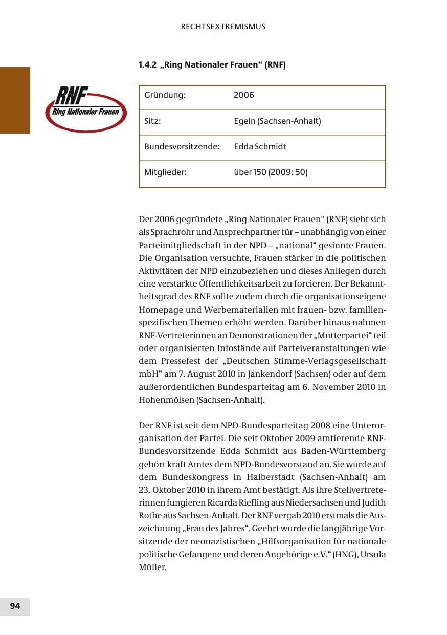 Seite 94 des Verfassungsschutzbericht 2010 Bund