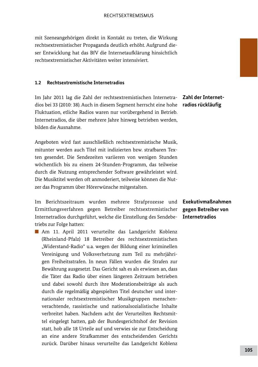 Seite 104 des Verfassungsschutzbericht 2011 Bund