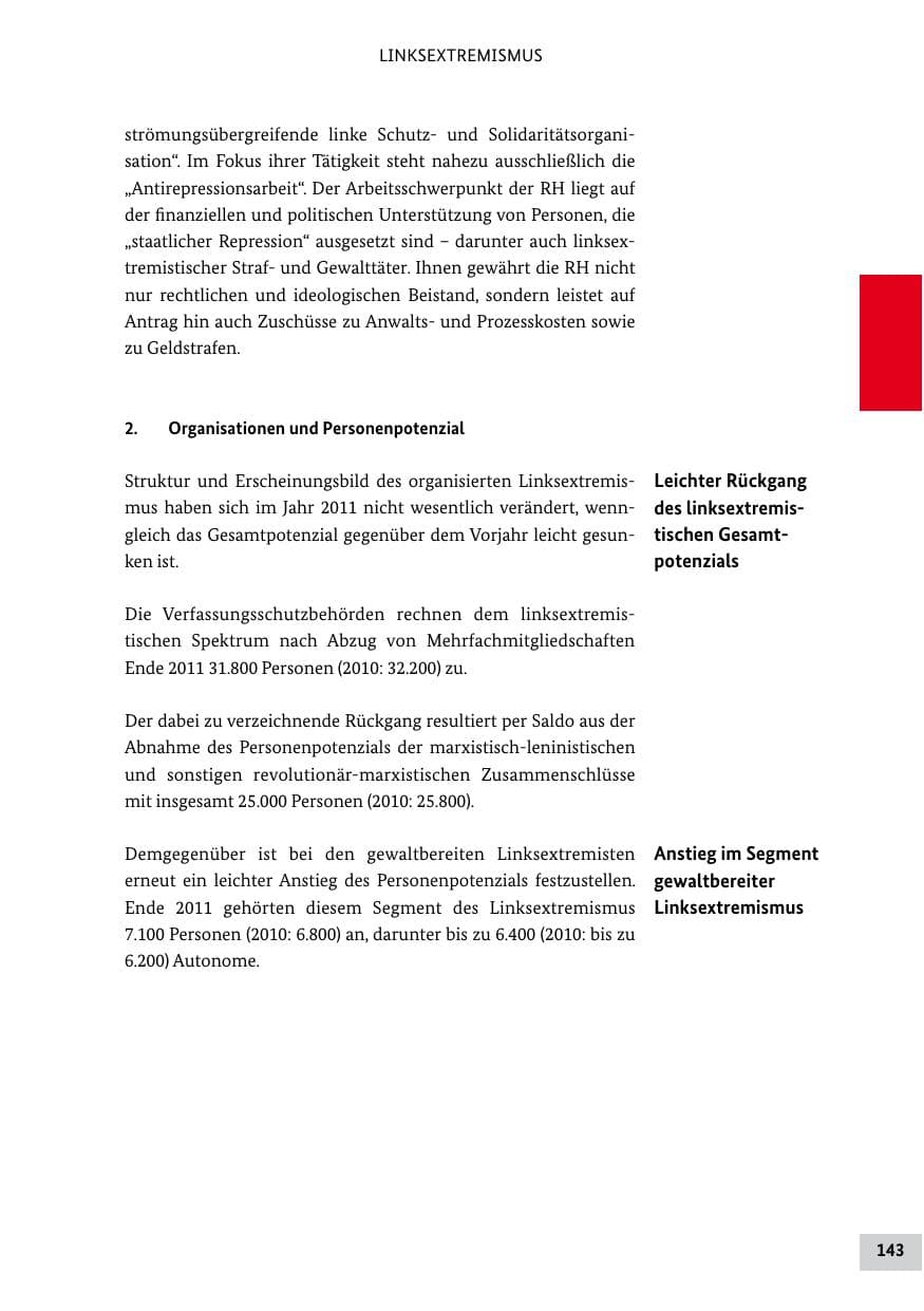 Seite 142 des Verfassungsschutzbericht 2011 Bund