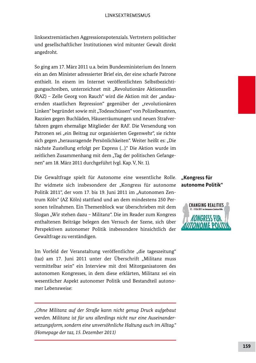 Seite 158 des Verfassungsschutzbericht 2011 Bund