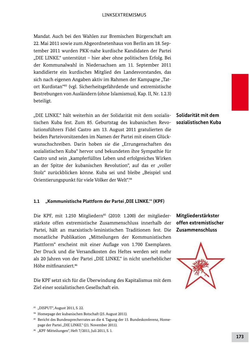 Seite 172 des Verfassungsschutzbericht 2011 Bund