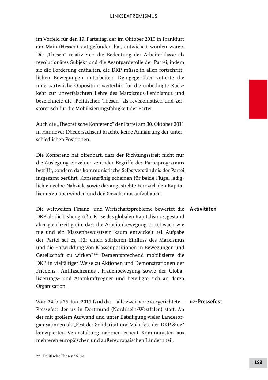 Seite 182 des Verfassungsschutzbericht 2011 Bund