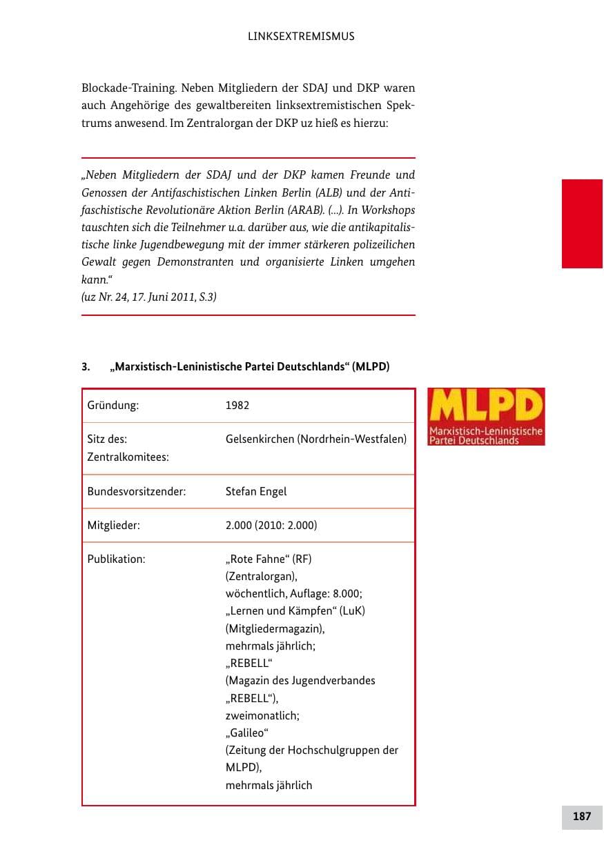 Seite 186 des Verfassungsschutzbericht 2011 Bund