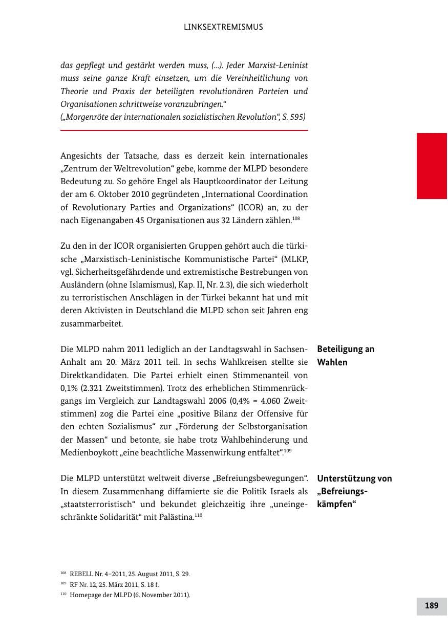 Seite 188 des Verfassungsschutzbericht 2011 Bund