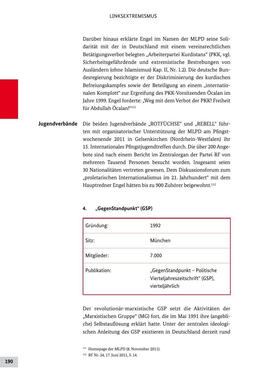 Seite 189 des Verfassungsschutzbericht 2011 Bund