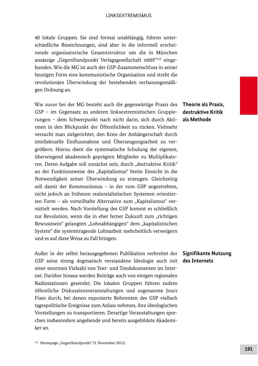 Seite 190 des Verfassungsschutzbericht 2011 Bund