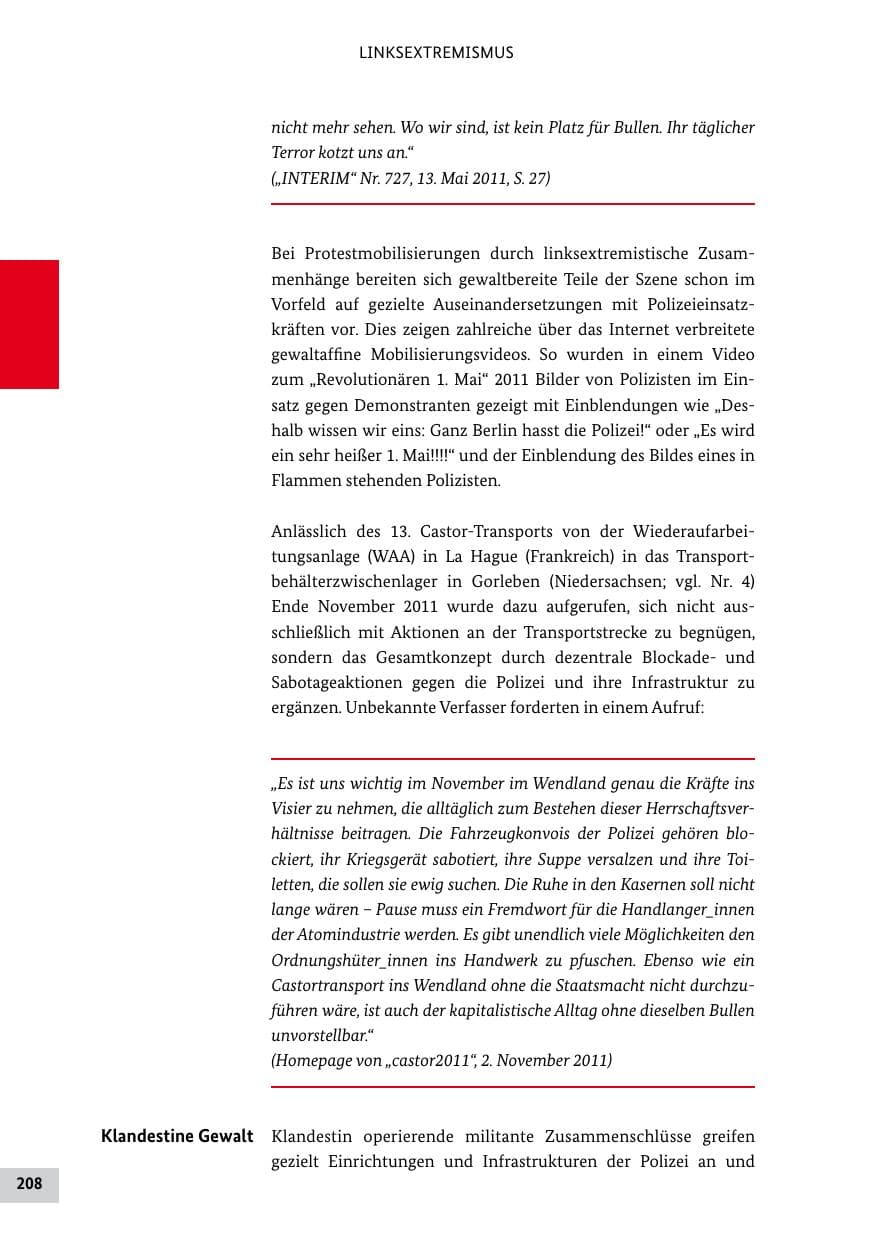 Seite 207 des Verfassungsschutzbericht 2011 Bund