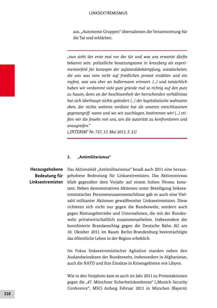 Seite 209 des Verfassungsschutzbericht 2011 Bund