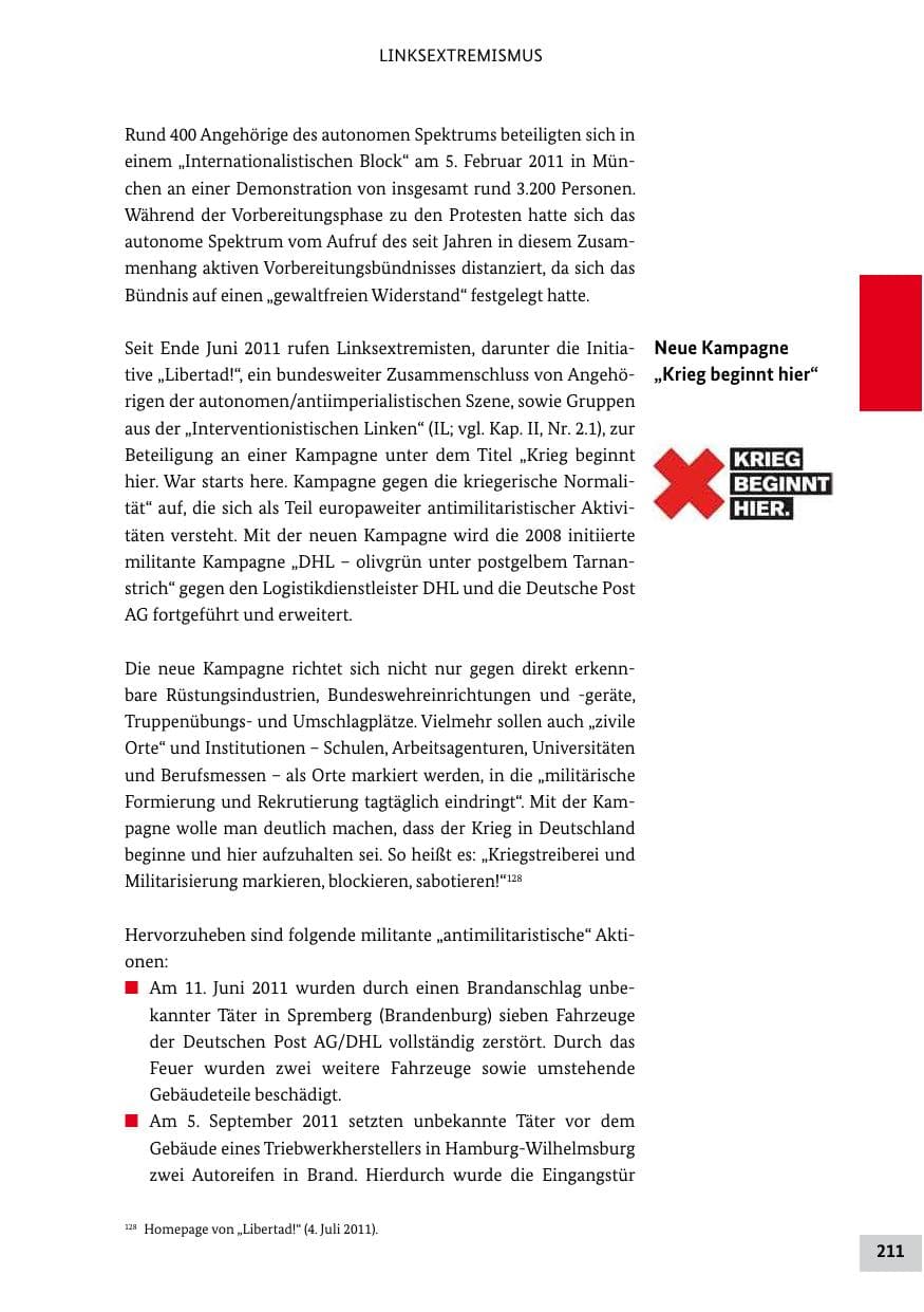 Seite 210 des Verfassungsschutzbericht 2011 Bund