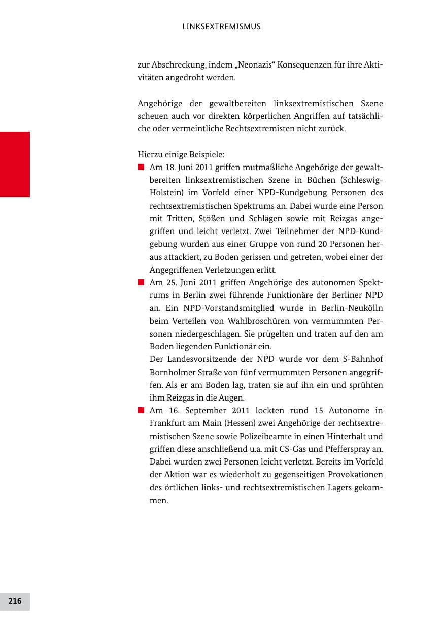 Seite 215 des Verfassungsschutzbericht 2011 Bund