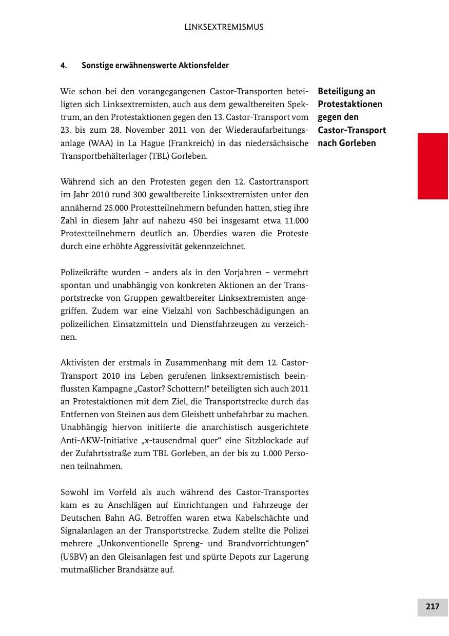 Seite 216 des Verfassungsschutzbericht 2011 Bund