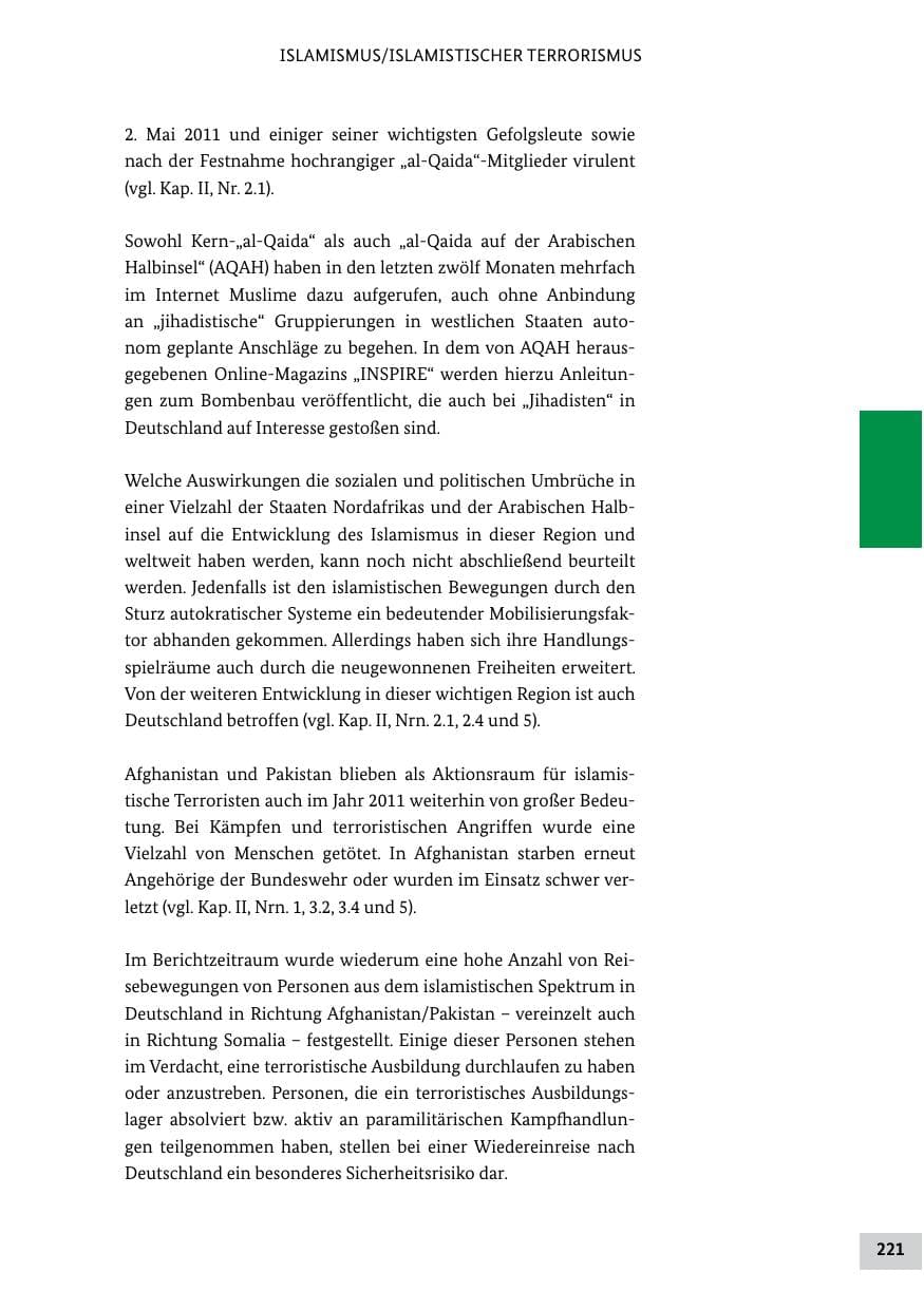 Seite 220 des Verfassungsschutzbericht 2011 Bund