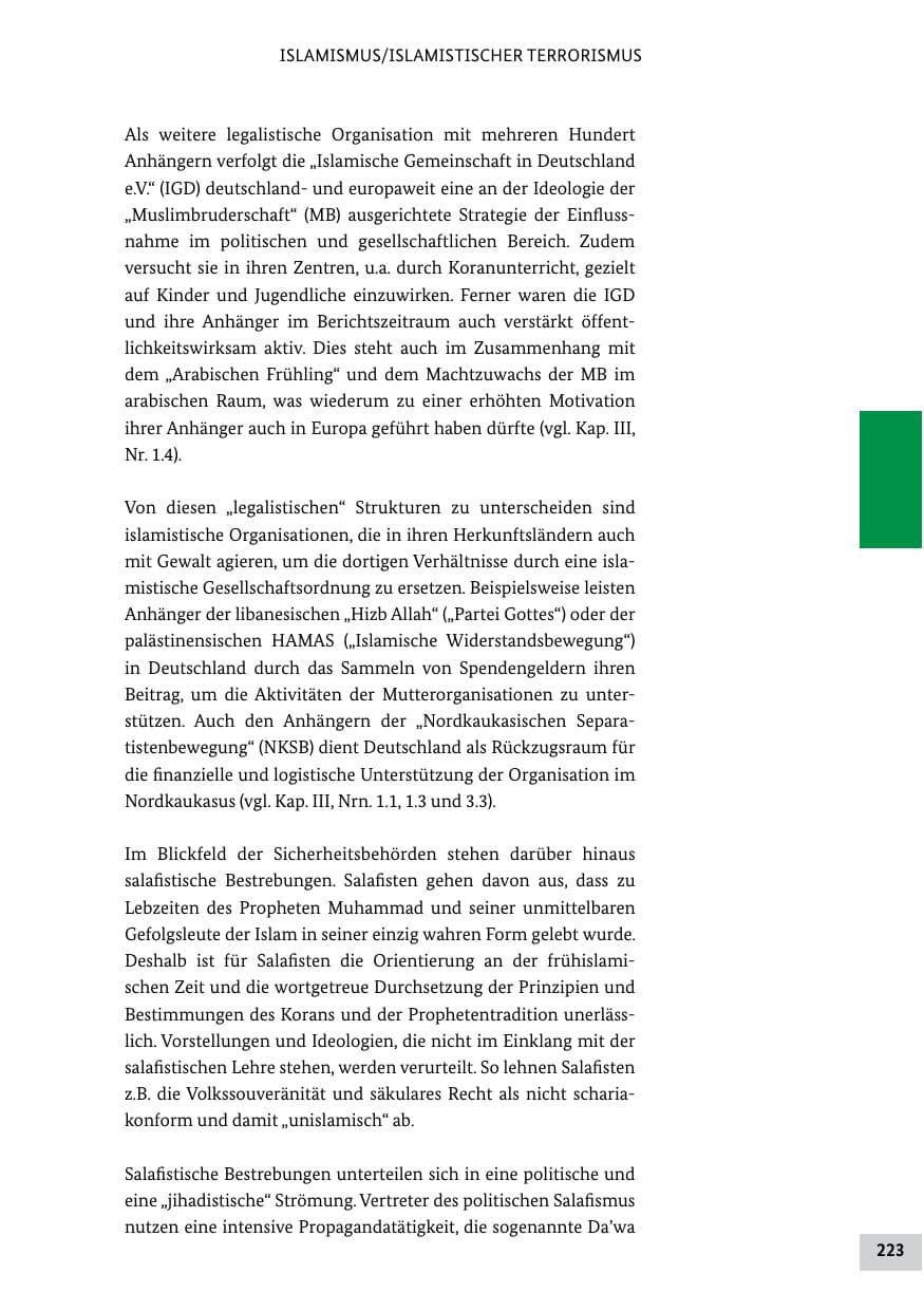 Seite 222 des Verfassungsschutzbericht 2011 Bund