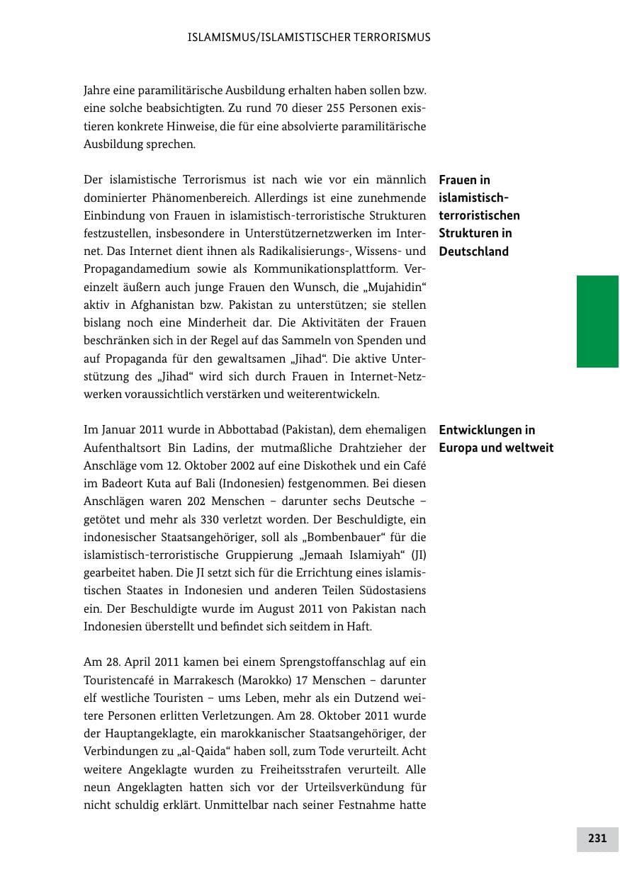 Seite 230 des Verfassungsschutzbericht 2011 Bund