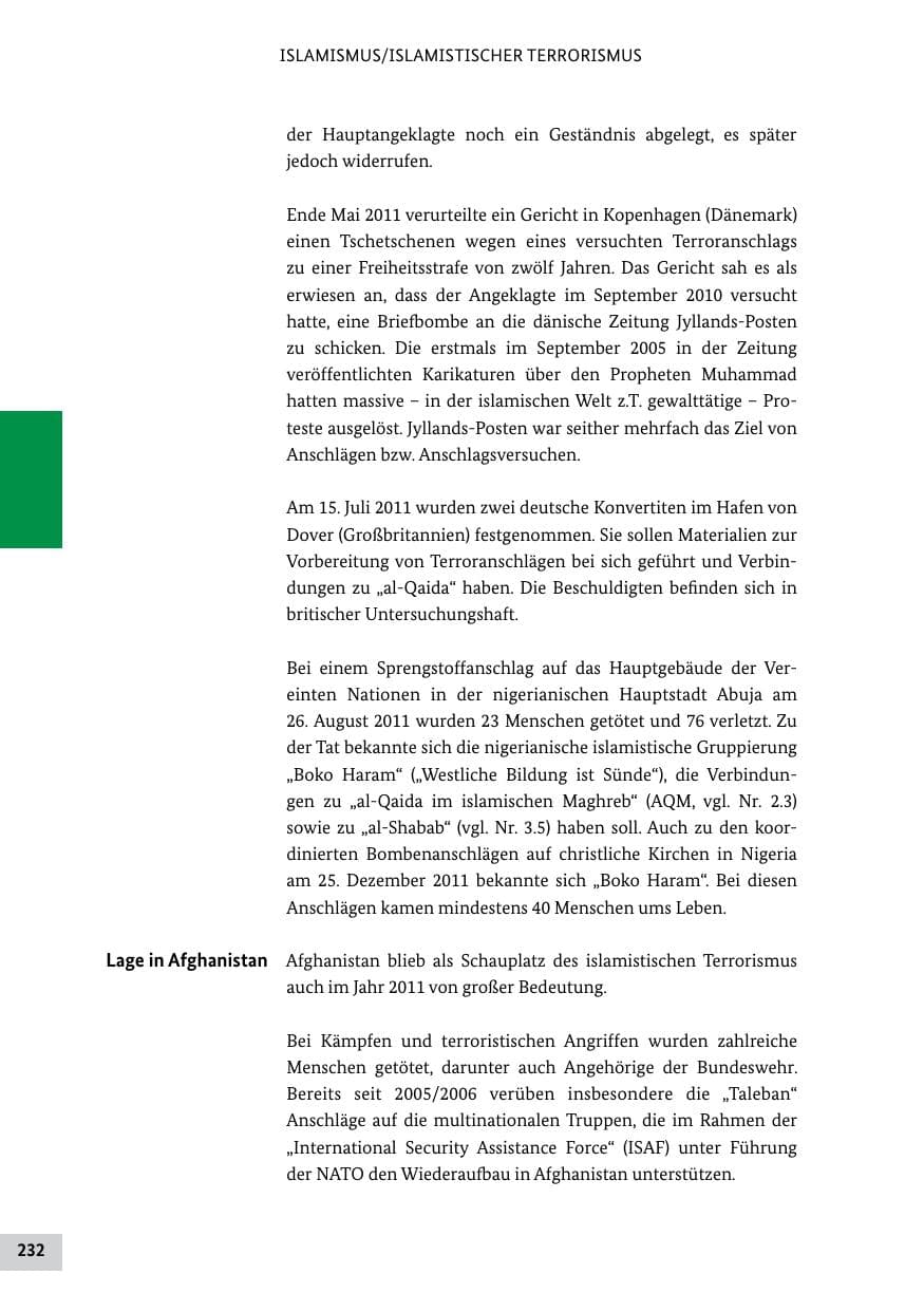 Seite 231 des Verfassungsschutzbericht 2011 Bund