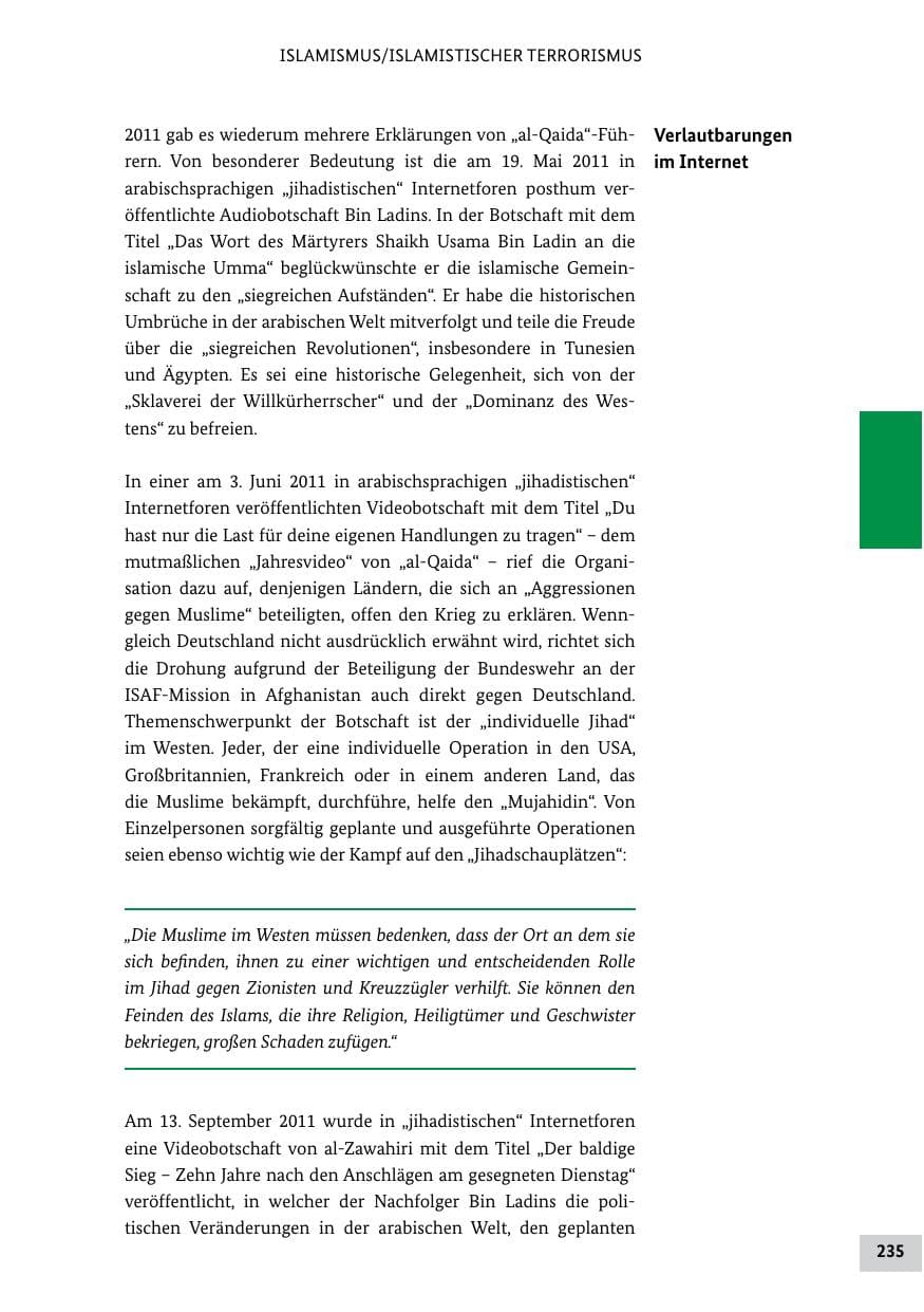 Seite 234 des Verfassungsschutzbericht 2011 Bund