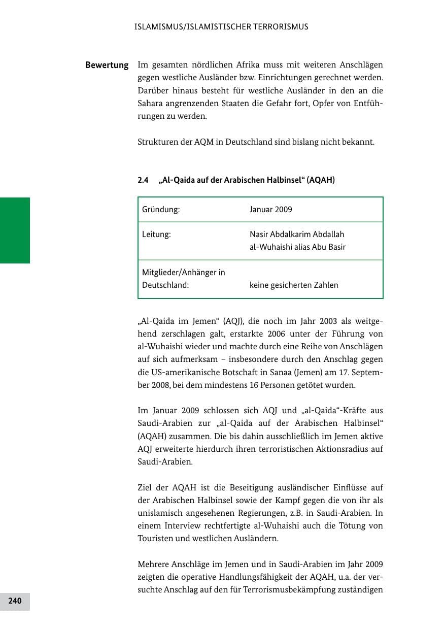 Seite 239 des Verfassungsschutzbericht 2011 Bund
