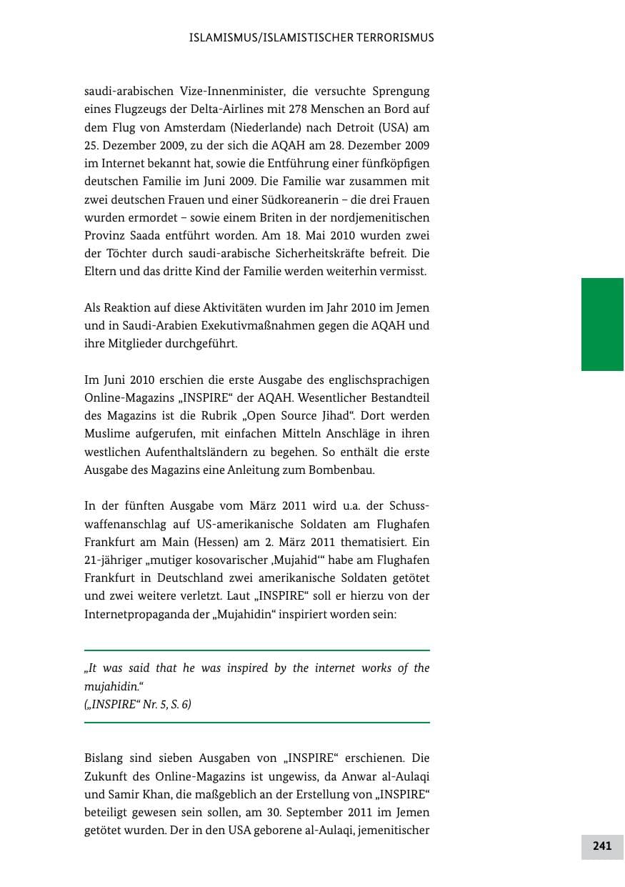 Seite 240 des Verfassungsschutzbericht 2011 Bund