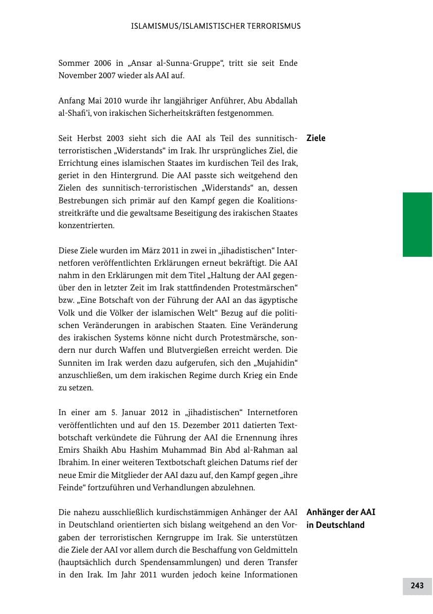 Seite 242 des Verfassungsschutzbericht 2011 Bund